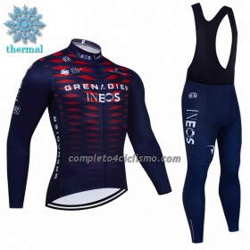 Completo Maglia ML + Pantaloncino con bretelle ML 2022 INEOS Grenadiers Winter Invernale Blu Rosso